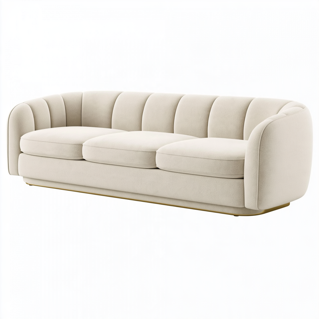 Canapé 3 places 230 x 95 x 78 cm tissu bouclé beige salon style contemporain