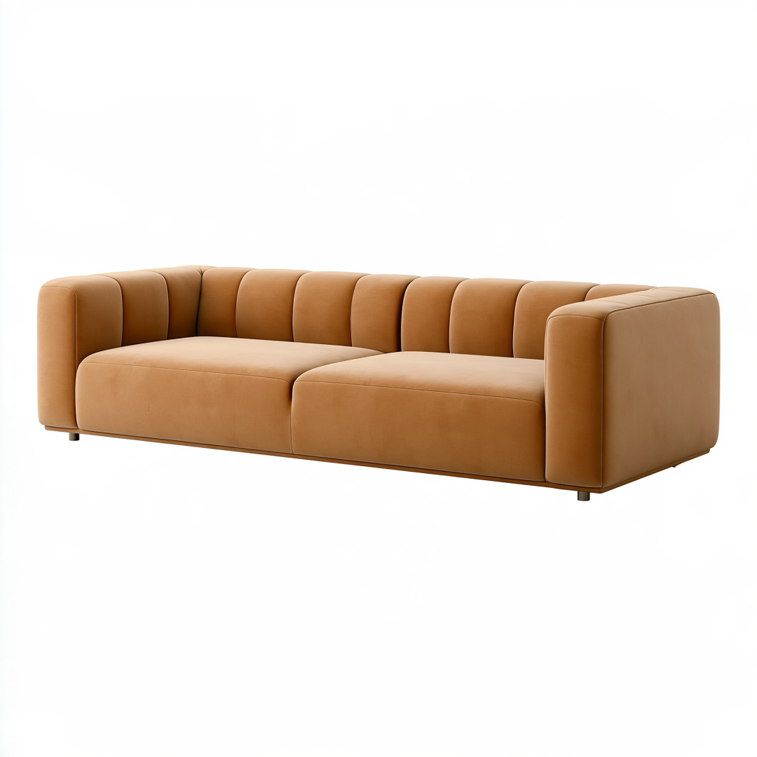 Canapé 3 places 240 x 100 x 75 cm en tissu camel style moderne