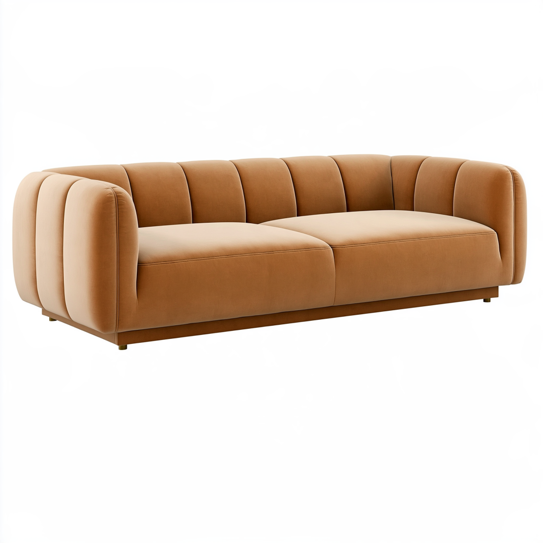 Canapé 3 places 230 x 95 cm en velours brun style contemporain