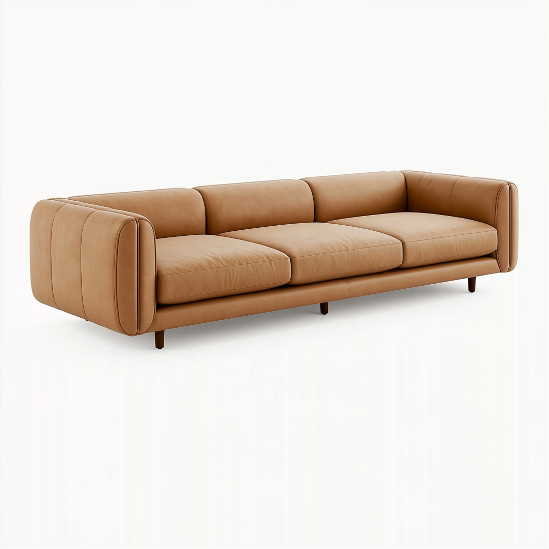 Canapé 3 places 240 cm aspect cuir camel style contemporain