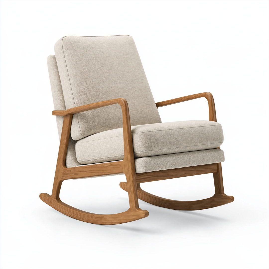 Fauteuil à bascule 68 x 90 x 100 cm tissu beige structure bois marron style scandinave