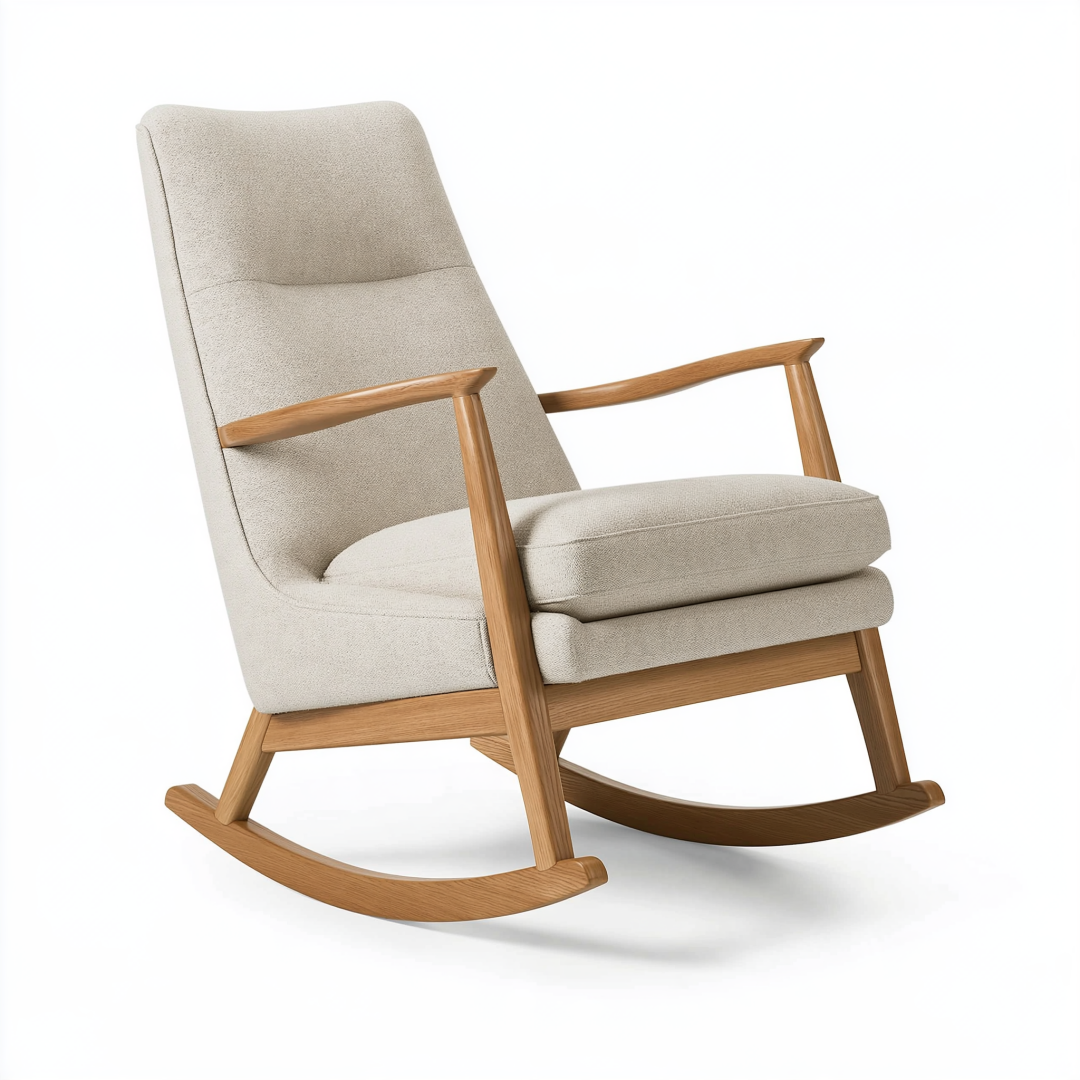 Fauteuil à bascule 68 x 95 x 100 cm en tissu beige et bois naturel style scandinave