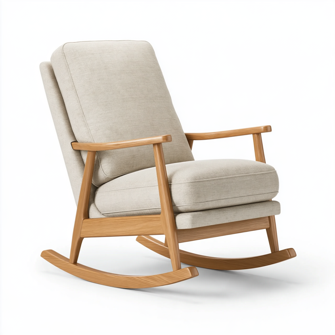 Fauteuil à bascule 70 x 95 x 100 cm en bois et tissu beige style scandinave