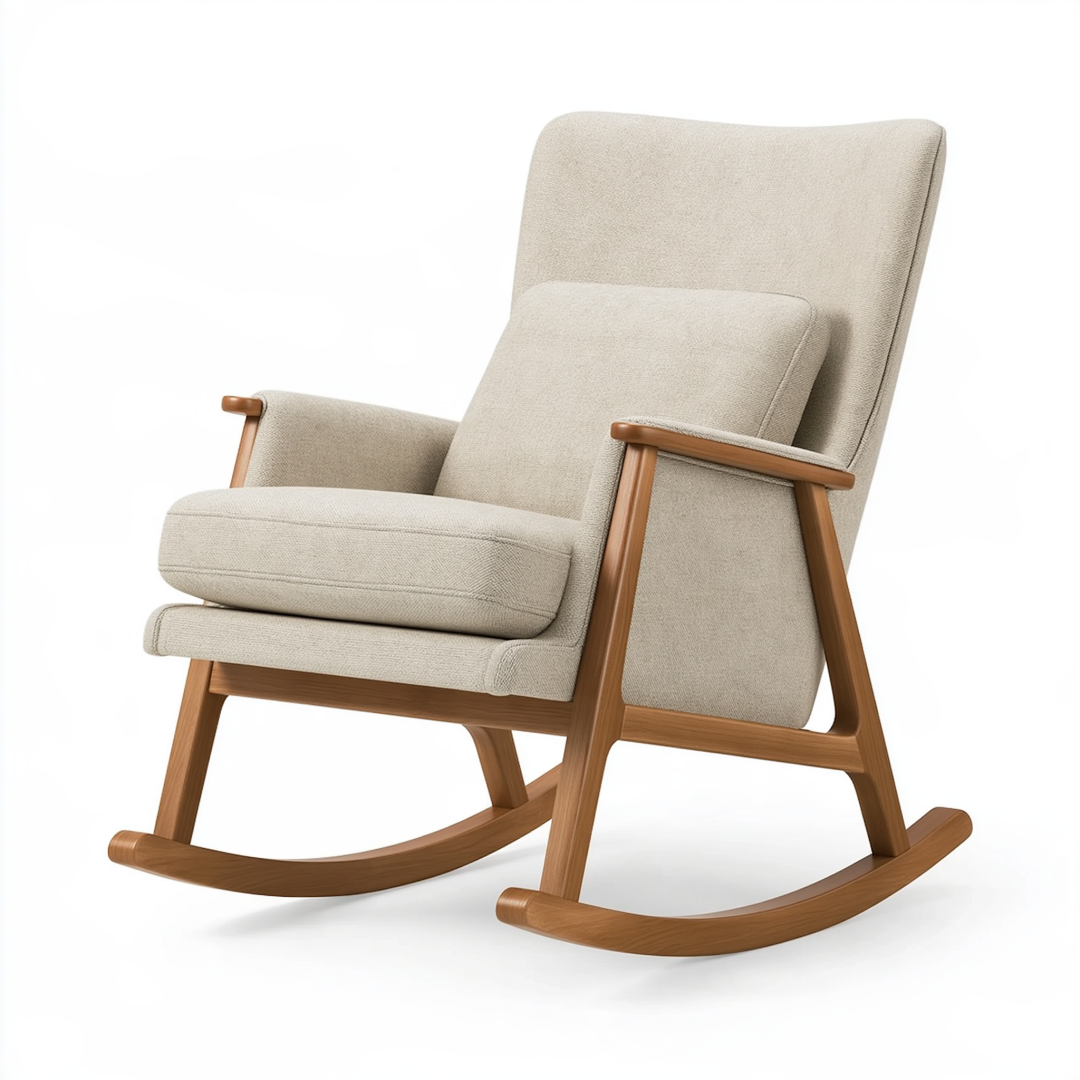 Fauteuil à bascule 70 x 95 x 102 cm en tissu beige et bois style scandinave