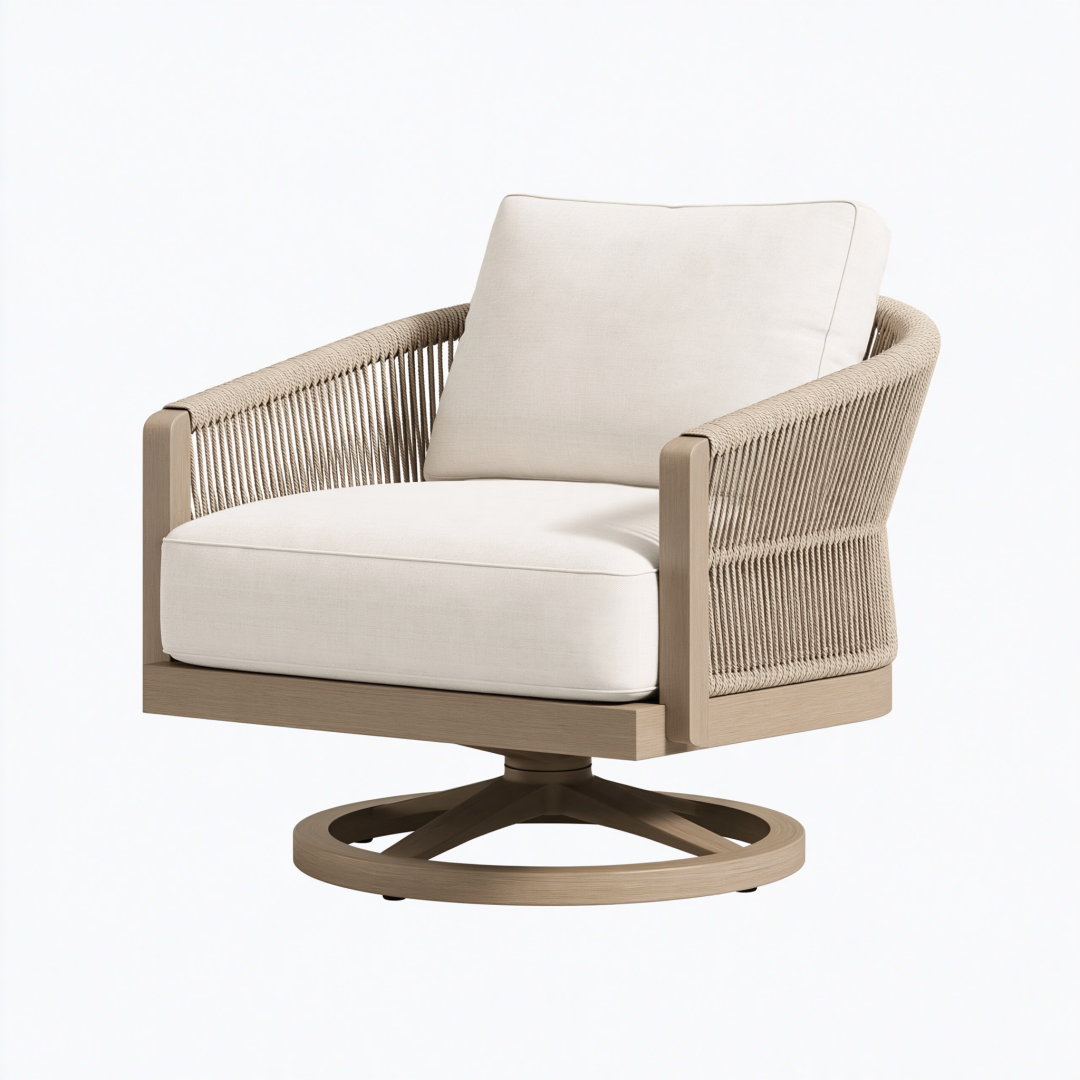 Fauteuil 78 x 82 x 86 cm en bois naturel et cordage beige pivotant contemporain