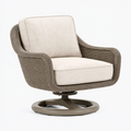 Fauteuil pivotant 90 cm x 90 cm x 88 cm en résine tressée taupe avec assise beige style contemporain