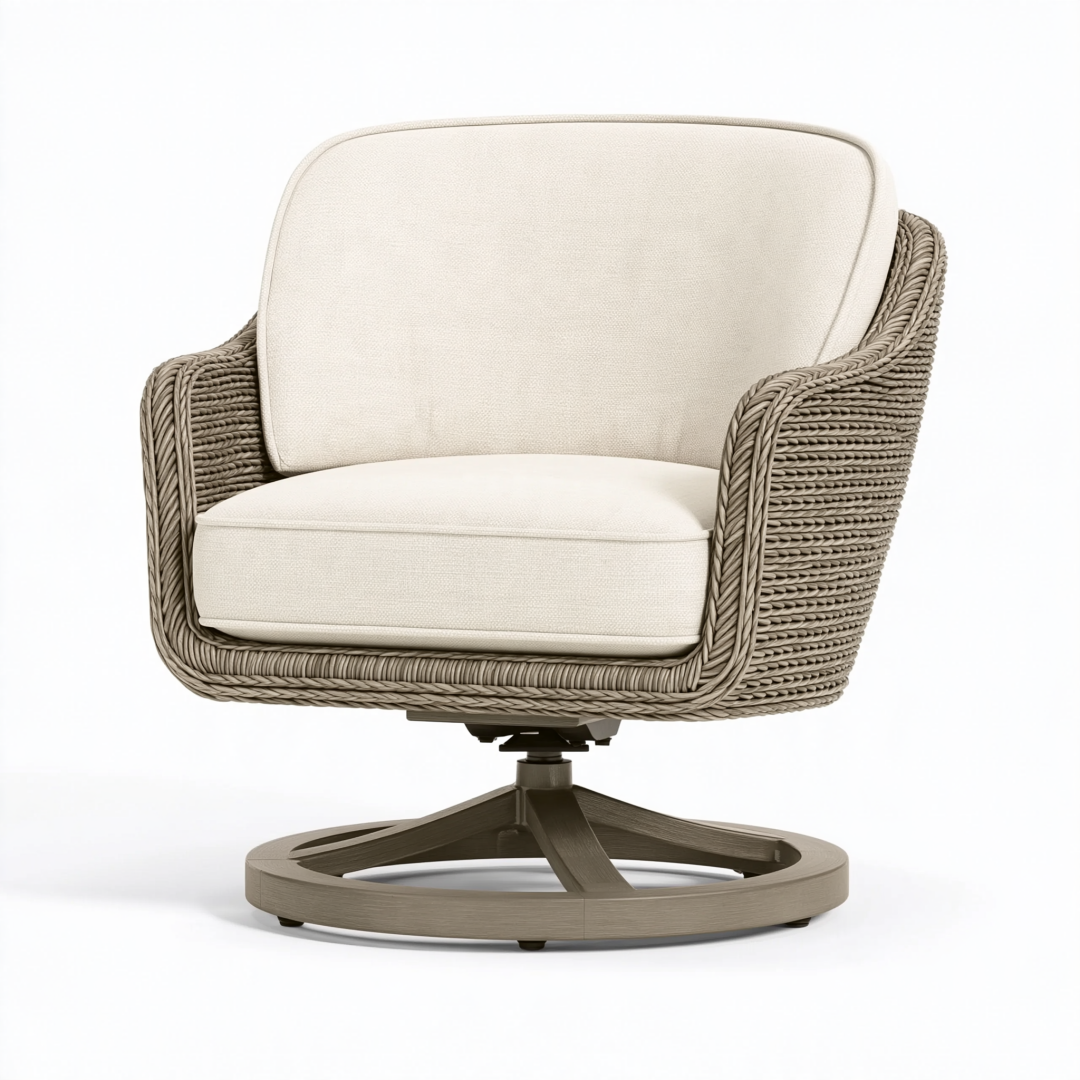 Fauteuil de jardin pivotant 80 x 85 x 88 cm en fibres tressées beige style contemporain