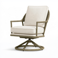 Fauteuil pivotant 77 x 84 x 97 cm en résine tressée taupe et tissu écru pour extérieur