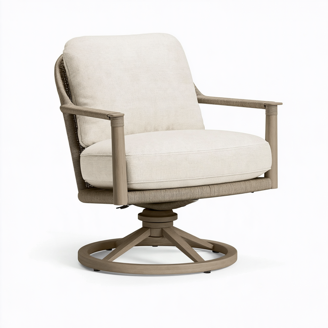 Fauteuil pivotant 75 x 80 x 90 cm en bois et fibres tressées beige style contemporain
