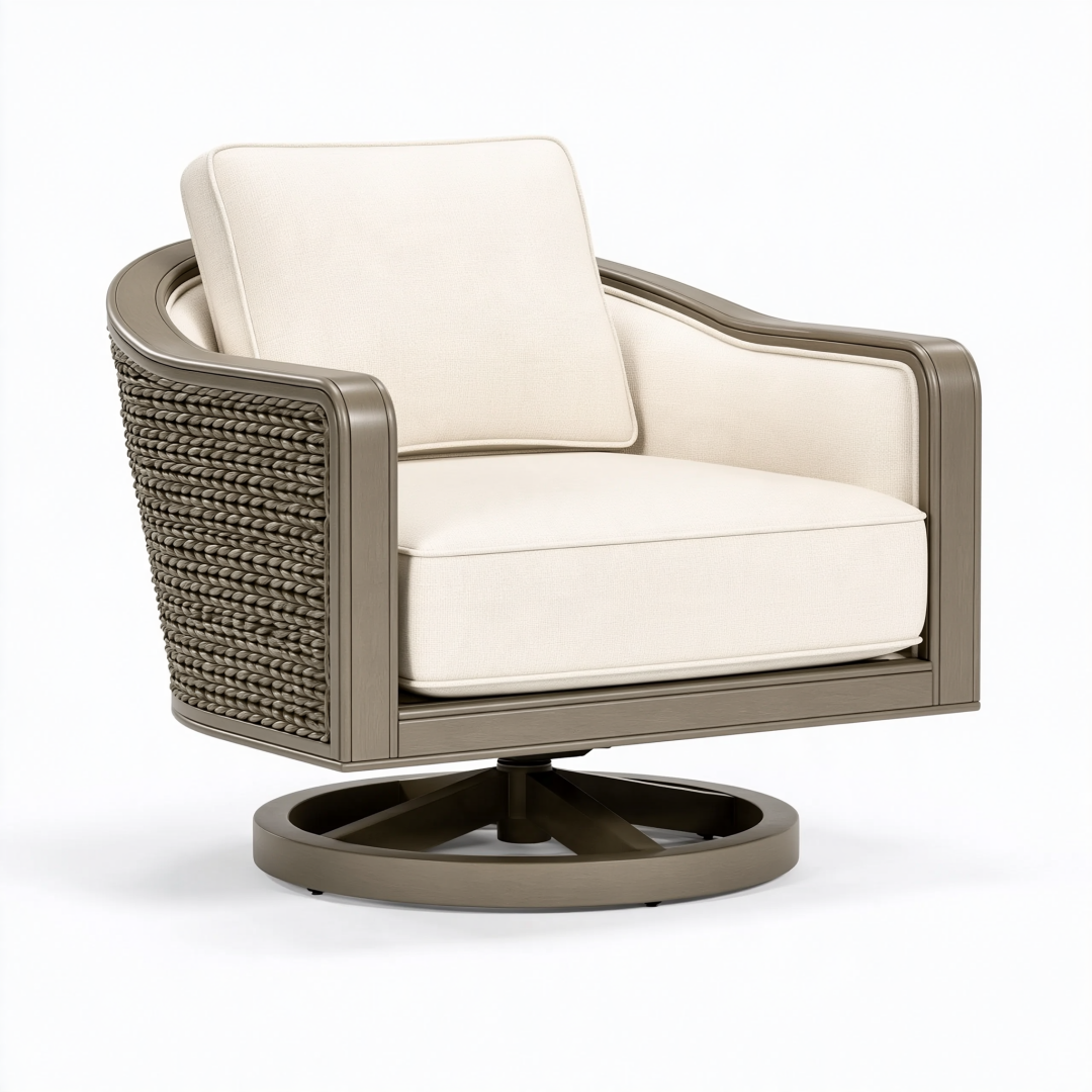 Fauteuil de jardin 80 x 82 x 84 cm en métal et corde tressée beige pivotant