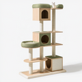 Arbre à chat 80 x 60 x 180 cm en bois beige et vert avec griffoirs en sisal et niches style moderne