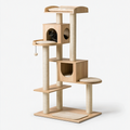 Arbre à chat 60 x 60 x 170 cm en bois beige avec poteaux en sisal - griffoir avec niches et plateformes