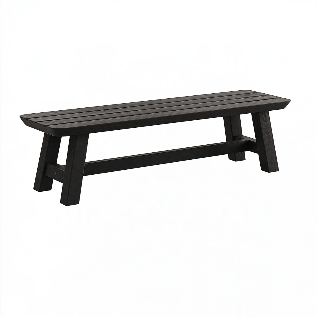 Banc de jardin 180 x 35 x 45 cm en bois noir à lattes style contemporain