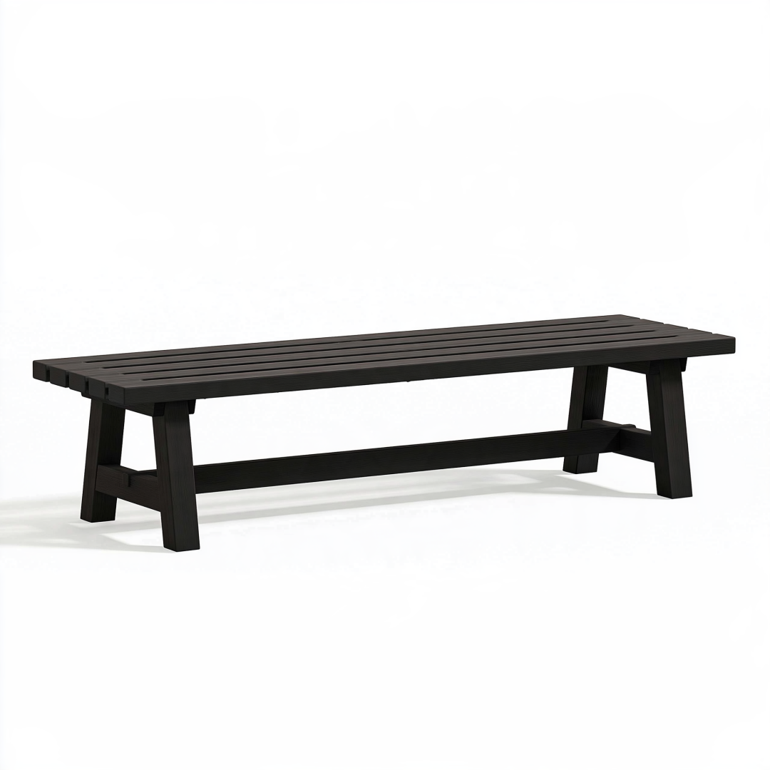 Banc de jardin 180 x 35 x 45 cm en bois noir à lattes style contemporain