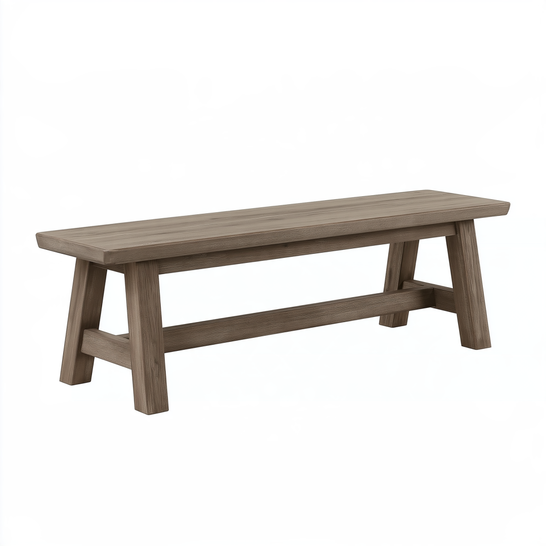 Banc 180 x 35 x 45 cm en bois brun style rustique avec traverse de renfort