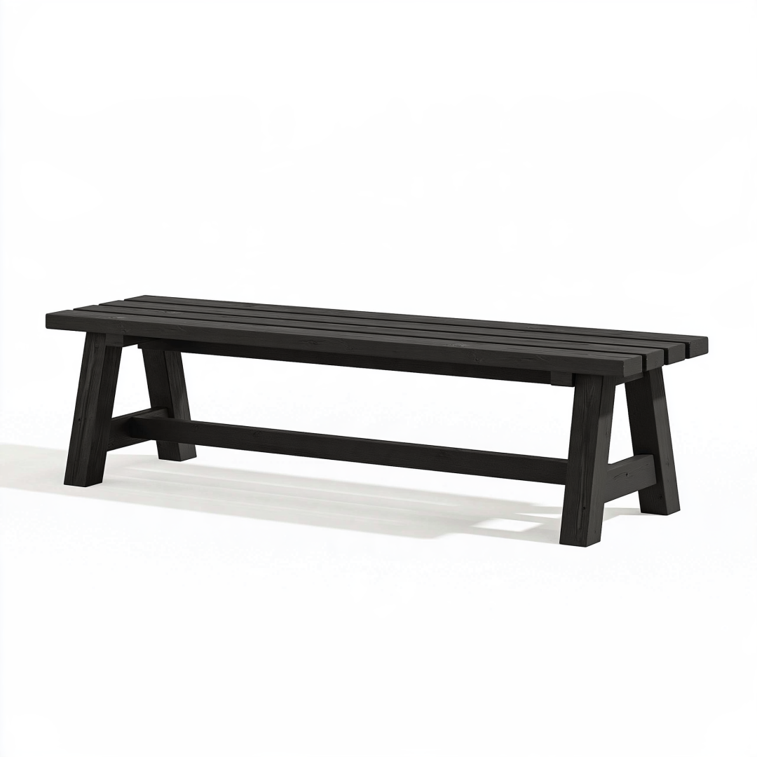 Banc de jardin 180 x 35 x 45 cm en bois noir - assise à lattes style rustique